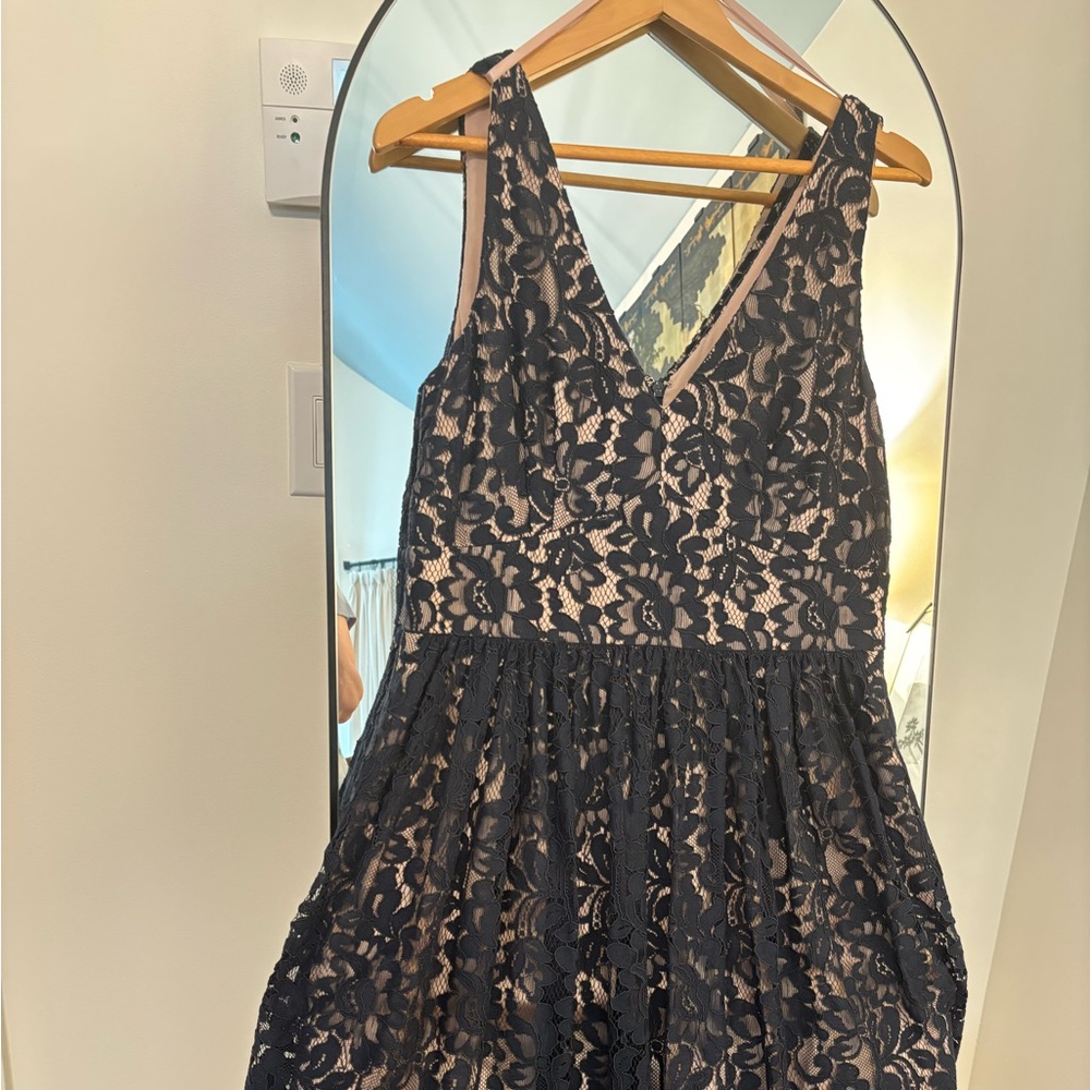 Eliza J Navy Lace Dress with Blush Rose Lining